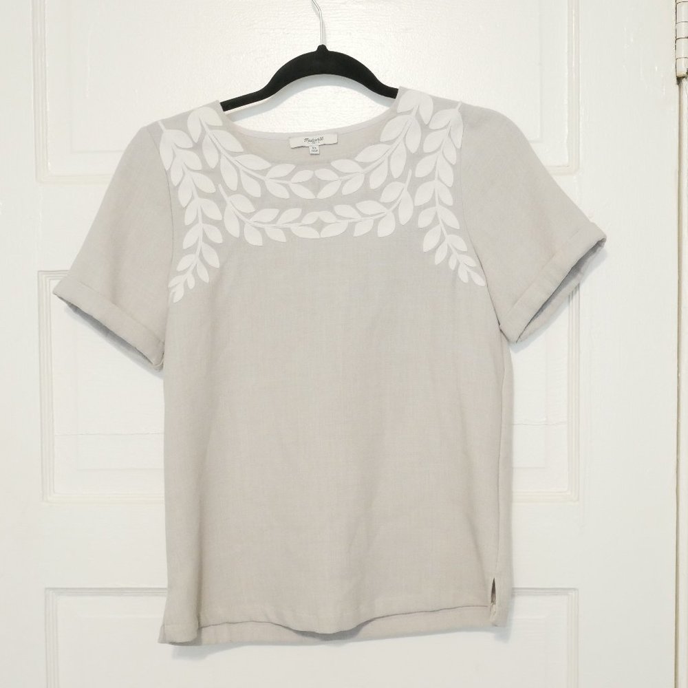 Madewell Embroidered grey and white top
